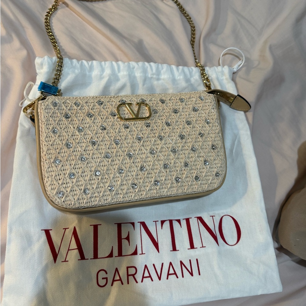 Valentino Beige Crossbody Bag Vlogo embellished faux raffia - Picture 16 of 16